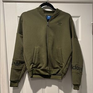 Adidas Green Zip Up Sweater with Ribbed Details